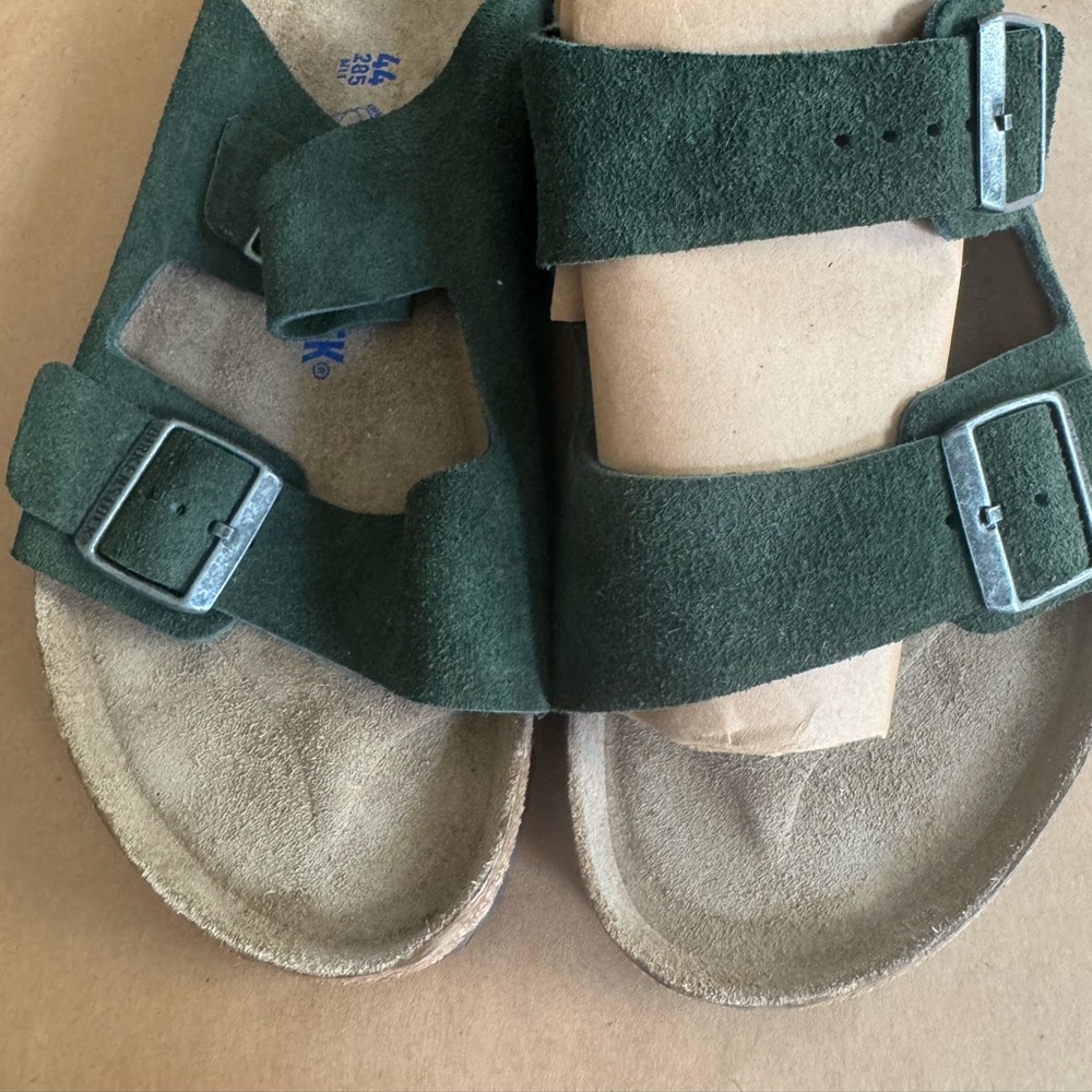 Birkenstock Green Suede Arizona Two-Strap Sandals unusual color